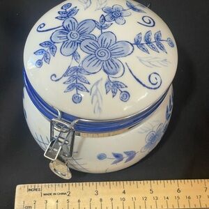 Vintage Blue and White Floral Ceramic canister